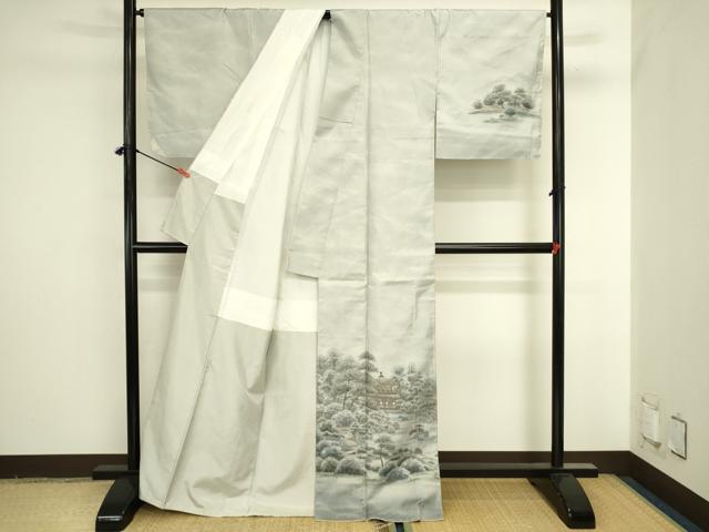 平和屋着物●本場縞大島紬 訪問着 作家物 銀閣寺 嘉納信雄作 暈し染め 証紙付き 正絹 逸品 未使用 DABI5884op