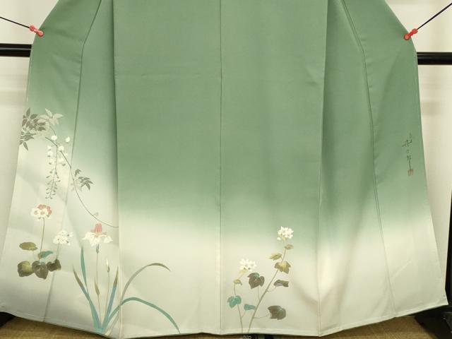 平和屋着物●二代目清次郎 手描き 訪問着 草花 暈し染め 正絹 逸品 未使用 DABI5886op