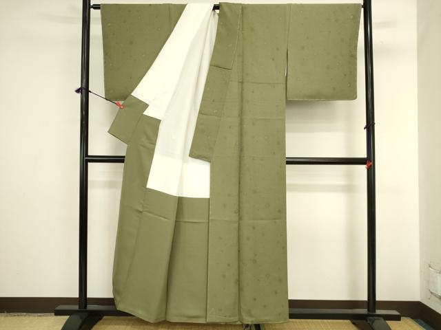 平和屋着物●上質な色無地 舞花地紋 海松色 正絹 逸品 DABI5891op