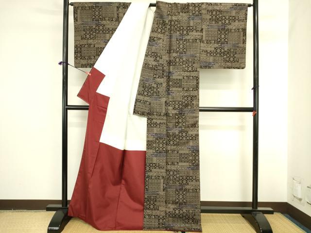 平和屋着物●本場大島紬 7マルキ 抽象花文 正絹 逸品 DABI5896op