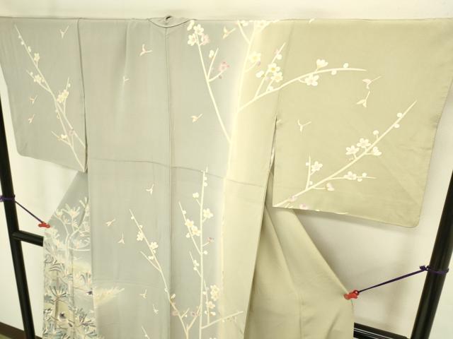 平和屋着物●本加賀友禅作家 岡崎重雄 訪問着 枝に小鳥 草花文 暈し染め 正絹 逸品 DABI5899op