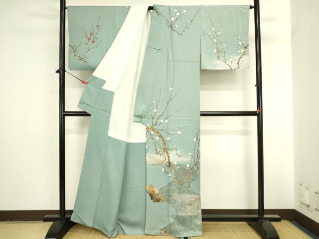 平和屋着物●訪問着 泰常 流水枝梅文 暈し染め 金彩 正絹 逸品 DABI5900op