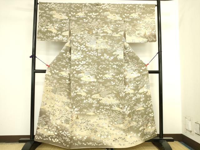 平和屋着物●中国三大刺繍 スワトウ刺繍 汕頭刺繍 訪問着 作家物 風景花文 暈し染め 金彩 正絹 逸品 DABI5911op
