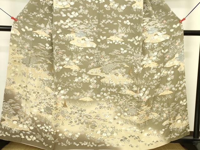 平和屋着物●中国三大刺繍 スワトウ刺繍 汕頭刺繍 訪問着 作家物 風景花文 暈し染め 金彩 正絹 逸品 DABI5911op