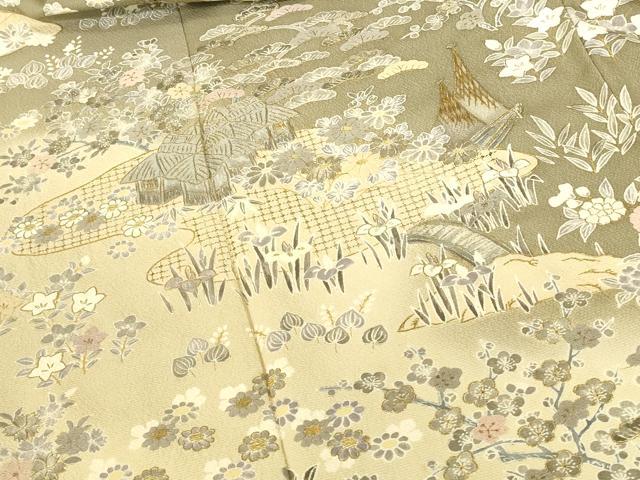 平和屋着物●中国三大刺繍 スワトウ刺繍 汕頭刺繍 訪問着 作家物 風景花文 暈し染め 金彩 正絹 逸品 DABI5911op