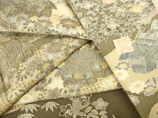 平和屋着物●中国三大刺繍 スワトウ刺繍 汕頭刺繍 訪問着 作家物 風景花文 暈し染め 金彩 正絹 逸品 DABI5911op
