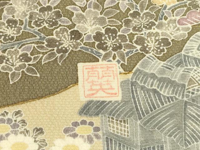 平和屋着物●中国三大刺繍 スワトウ刺繍 汕頭刺繍 訪問着 作家物 風景花文 暈し染め 金彩 正絹 逸品 DABI5911op