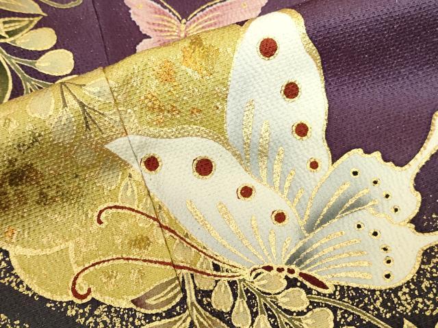 平和屋着物●豪華振袖 駒刺繍 舞蝶枝垂れ藤文 金彩 金通し地 正絹 逸品 DABI5912op