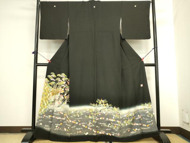 平和屋着物●豪華黒留袖 友禅 作家物 流水風景花松文 暈し染め 正絹 逸品 DABI5918op