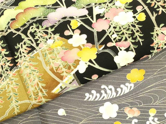 平和屋着物●豪華黒留袖 友禅 作家物 流水風景花松文 暈し染め 正絹 逸品 DABI5918op