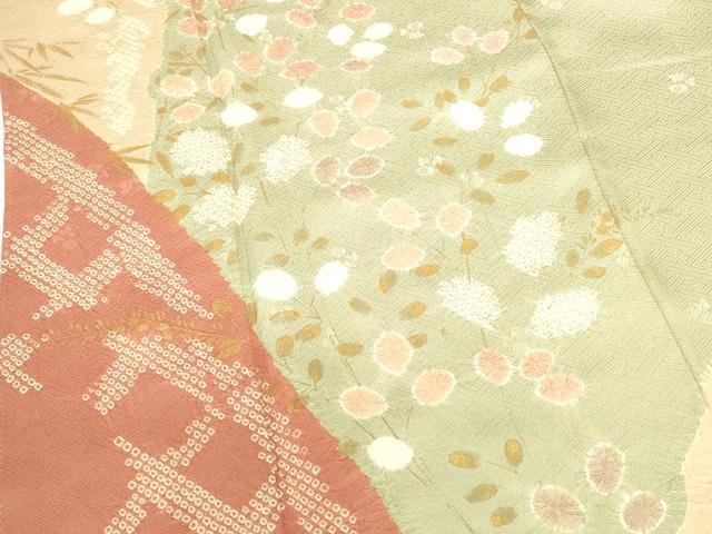 平和屋着物●訪問着 絞り 草葉文 金彩 正絹 逸品 DABI5929op