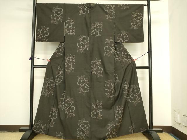 平和屋着物●本場大島紬 7マルキ 地空き 椿 正絹 逸品 DABI5936op