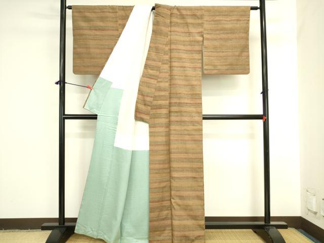 平和屋着物●上質な紬 横段文 正絹 逸品 DABI5947op
