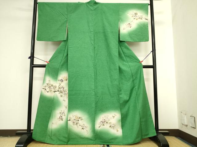 平和屋着物●訪問着 紬地 手描き 草花文 暈し染め 金彩 正絹 逸品 DABI5956op