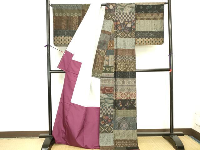 平和屋着物●小千谷紬 百柄 横段吉祥花文 正絹 逸品 DABI5957op