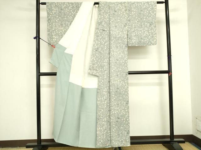 平和屋着物●上質な小紋 型染 枝梅 鬼しぼ縮緬 正絹 逸品 未使用 DABI5962op