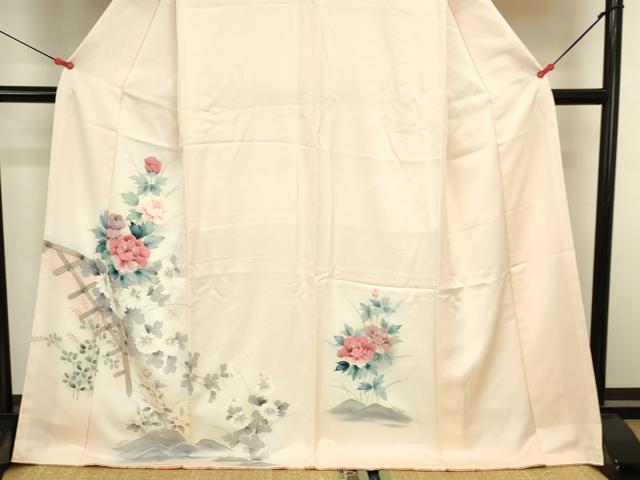 平和屋着物●訪問着 手描き 草花 暈し染め ロング丈 正絹 逸品 DABI5965op