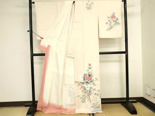 平和屋着物●訪問着 手描き 草花 暈し染め ロング丈 正絹 逸品 DABI5965op