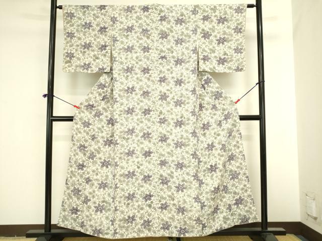 平和屋着物●上質な小紋 型染 花唐草文 鬼しぼ縮緬 正絹 逸品 DABI5966op