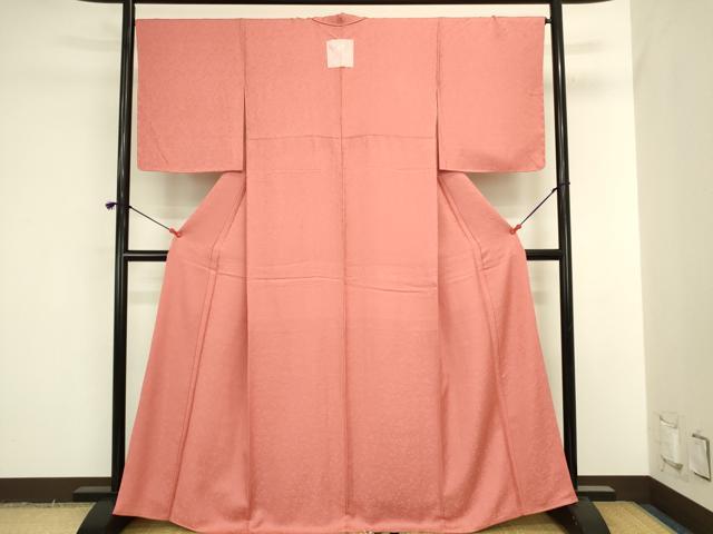 平和屋着物●上質な色無地 草花地紋 甚三紅色 さが美扱い 正絹 逸品 DABI5977op