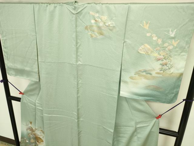 平和屋着物●訪問着 扇面飛鶴花文 暈し染め 金銀彩 正絹 逸品 DABI5980op