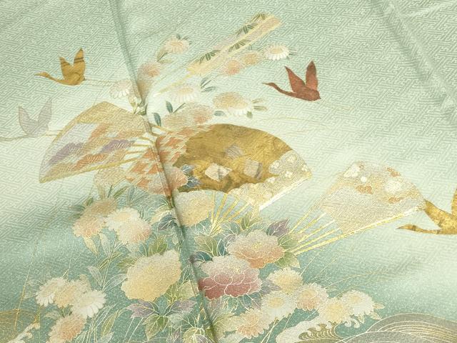 平和屋着物●訪問着 扇面飛鶴花文 暈し染め 金銀彩 正絹 逸品 DABI5980op