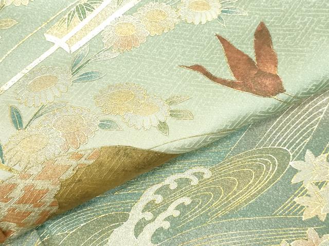平和屋着物●訪問着 扇面飛鶴花文 暈し染め 金銀彩 正絹 逸品 DABI5980op