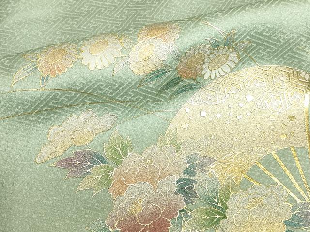 平和屋着物●訪問着 扇面飛鶴花文 暈し染め 金銀彩 正絹 逸品 DABI5980op
