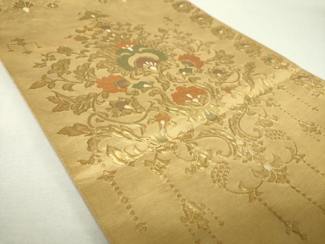 平和屋着物▼六通柄袋帯 ふくれ織 更紗花文 金糸 正絹 逸品 DABI6001ps