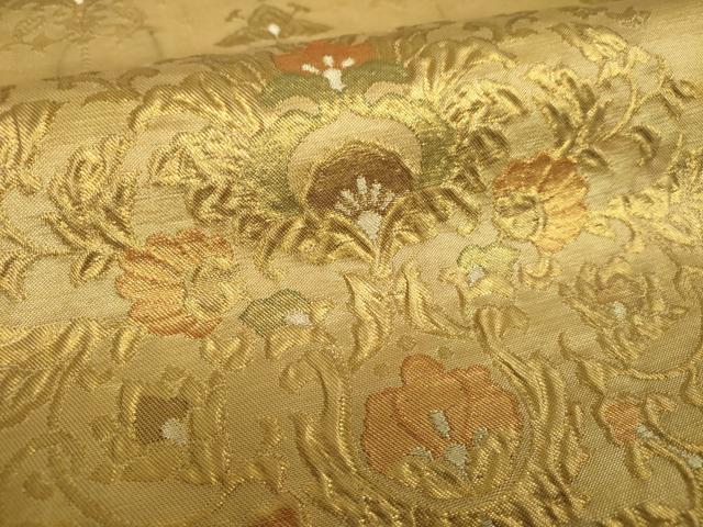 平和屋着物▼六通柄袋帯 ふくれ織 更紗花文 金糸 正絹 逸品 DABI6001ps