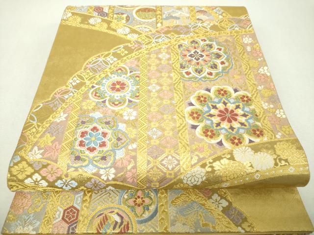 平和屋着物▼六通柄袋帯 唐織 正倉院花鳥文 金糸 引箔 正絹 逸品 DABI6004ps