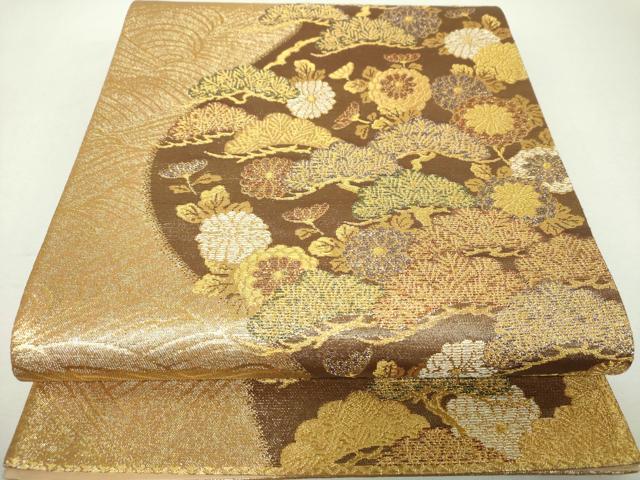 平和屋着物▼六通柄袋帯 流水菊松文 金糸 正絹 逸品 DABI6010ps