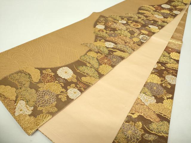 平和屋着物▼六通柄袋帯 流水菊松文 金糸 正絹 逸品 DABI6010ps