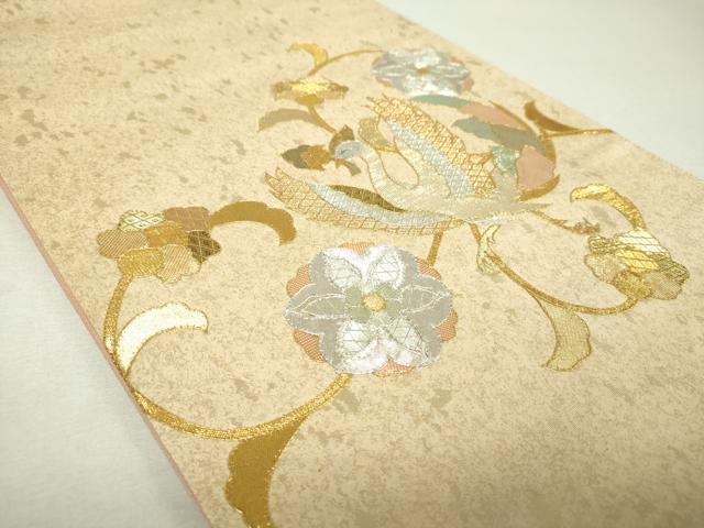 平和屋着物▼太鼓柄袋帯 駒刺繍 鳳凰花唐草 金銀糸 引箔 正絹 逸品 DABI6015ps