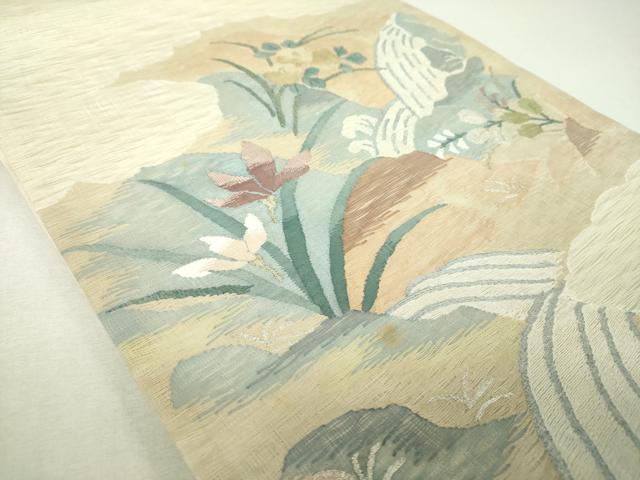 平和屋着物▼夏物 明綴れ 太鼓柄袋帯 流水花文 金銀糸 正絹 逸品 DABI6020ps