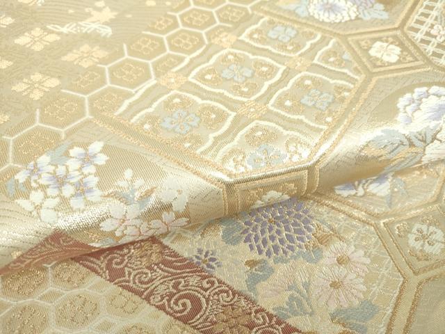 平和屋着物▼六通柄袋帯 唐織 格天井絵巻文 金糸 正絹 逸品 DABI6022ps