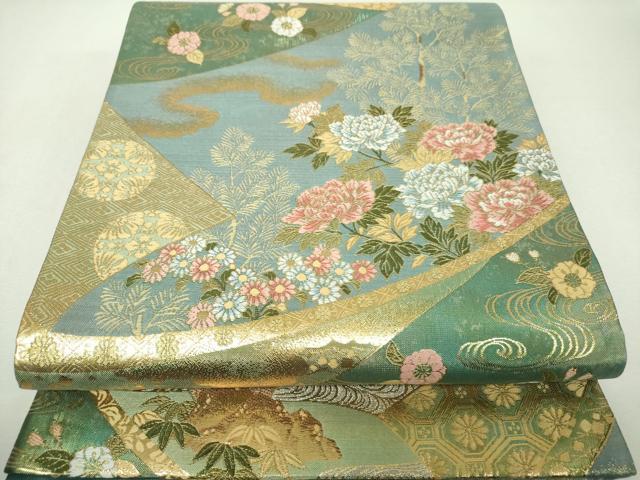 平和屋着物▼六通柄袋帯 松竹梅 吉祥花絵巻 金銀糸 引箔 正絹 逸品 DABI6023ps