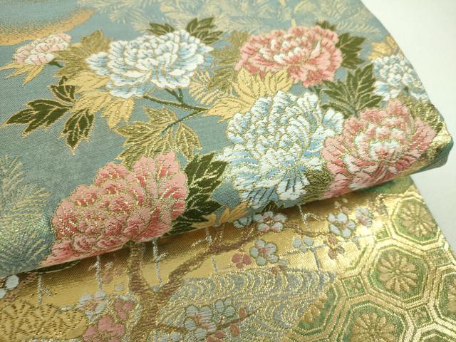平和屋着物▼六通柄袋帯 松竹梅 吉祥花絵巻 金銀糸 引箔 正絹 逸品 DABI6023ps