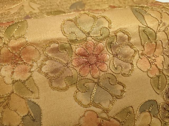 平和屋着物▼中国三大刺繍 スワトウ刺繍 汕頭刺繍 総刺繍 太鼓柄袋帯 駒刺繍 舞蝶花文 金彩 正絹 逸品 DABI6044ps
