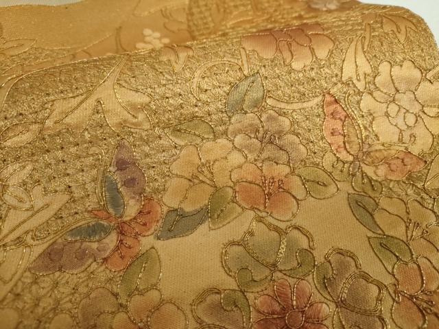 平和屋着物▼中国三大刺繍 スワトウ刺繍 汕頭刺繍 総刺繍 太鼓柄袋帯 駒刺繍 舞蝶花文 金彩 正絹 逸品 DABI6044ps