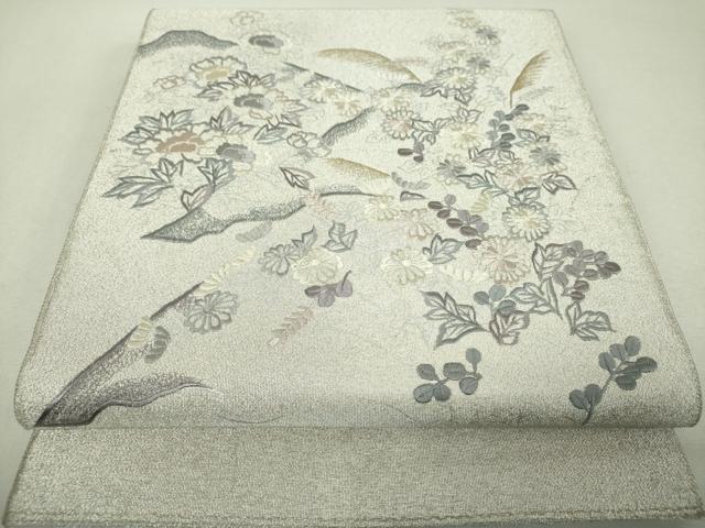 平和屋着物▼綴れ 太鼓柄袋帯 総刺繍 草花文 金銀糸 正絹 逸品 DABI6048ps