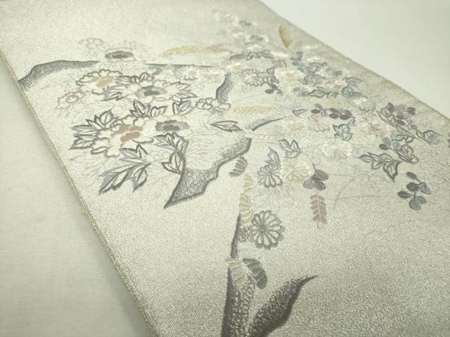 平和屋着物▼綴れ 太鼓柄袋帯 総刺繍 草花文 金銀糸 正絹 逸品 DABI6048ps