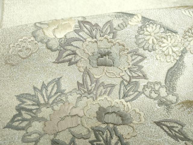 平和屋着物▼綴れ 太鼓柄袋帯 総刺繍 草花文 金銀糸 正絹 逸品 DABI6048ps