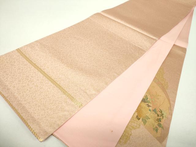 平和屋着物▼太鼓柄袋帯 扇面鴛鴦御所車花文 金彩 正絹 逸品 DABI6049ps