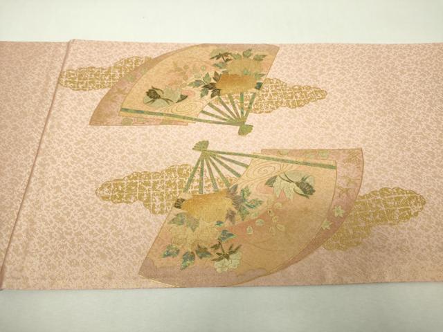 平和屋着物▼太鼓柄袋帯 扇面鴛鴦御所車花文 金彩 正絹 逸品 DABI6049ps