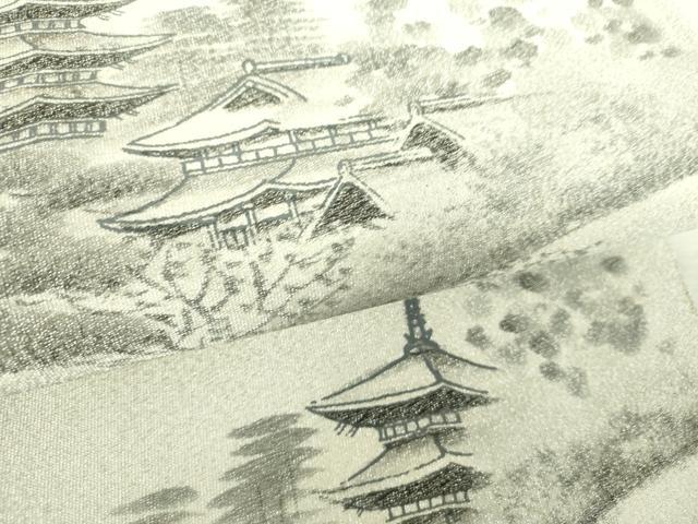 平和屋着物▼綴れ 六通柄袋帯 作家物 手描き 日本風景 銀糸 正絹 逸品 未使用 DABI6051ps