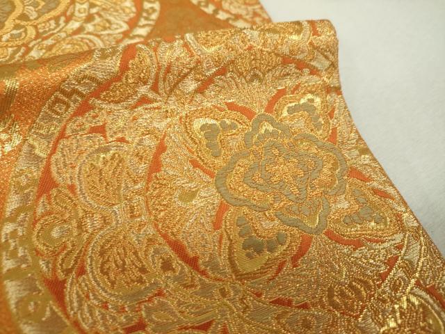 平和屋着物▼西陣 服部織物謹製 六通柄袋帯 オリエント更紗 花丸文 金糸 正絹 逸品 DABI6052ps