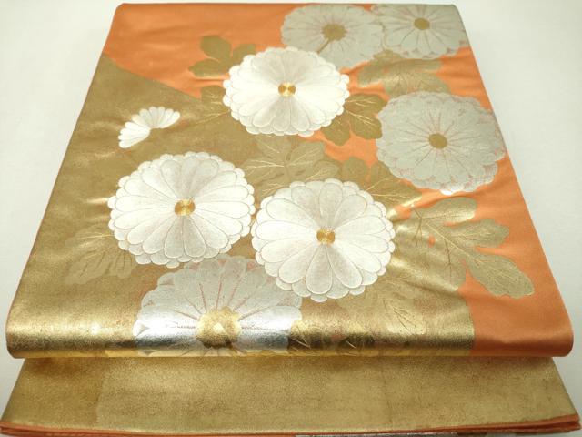 平和屋着物▼六通柄袋帯 駒刺繍 菊文 金銀彩 正絹 逸品 DABI6054ps