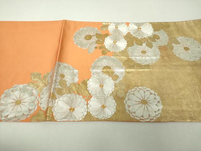 平和屋着物▼六通柄袋帯 駒刺繍 菊文 金銀彩 正絹 逸品 DABI6054ps