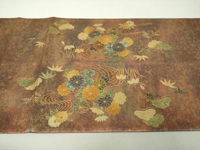 平和屋着物▼六通柄袋帯 流水鴛鴦花文 金彩 引箔 正絹 逸品 DABI6055ps